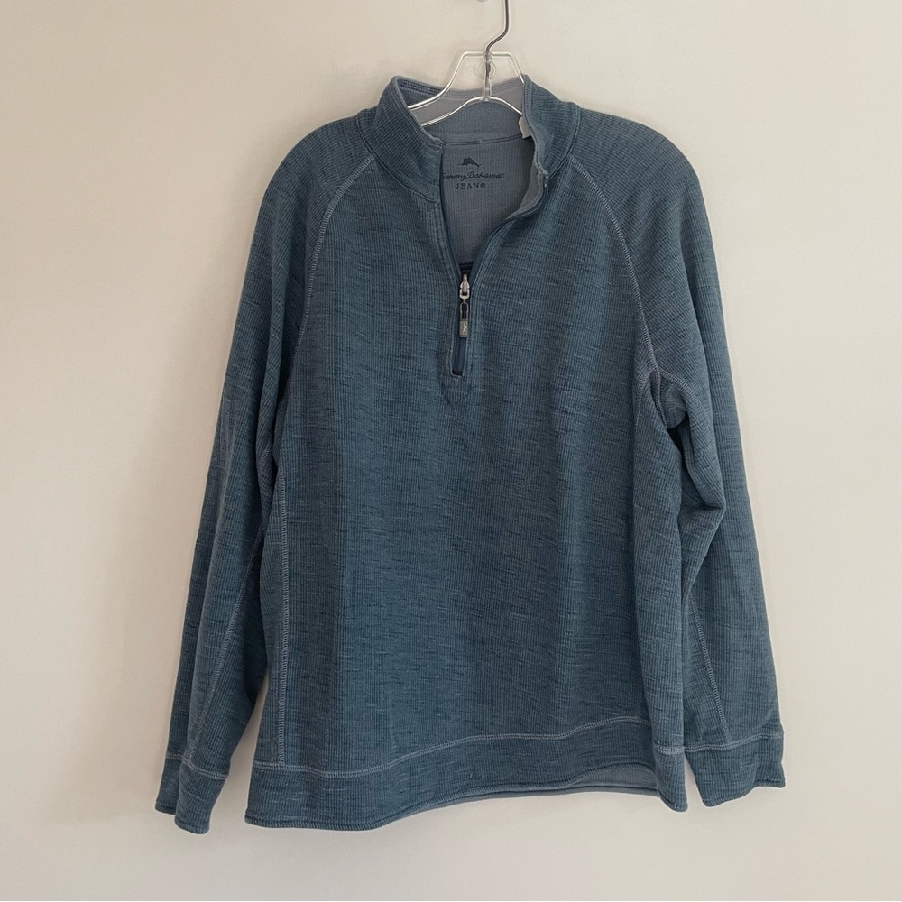 Tommy Bahama Cotton Tencel Lyocell Blue Quarter Half Zip Pullover Sweatshirt M